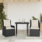 vidaXL Ensemble à manger de jardin avec coussins 3 Pièces Noir