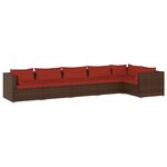 Salon de jardin meuble d'extérieur ensemble de mobilier 6 pièces avec coussins résine tressée marron 02_0016886