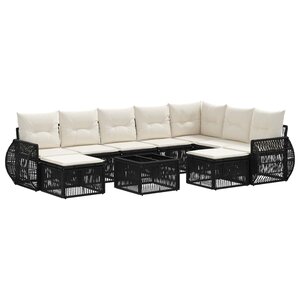 vidaXL Ensemble de canapé de jardin 10 Pièces Noir polyrotin