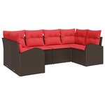 vidaXL Ensemble de canapé de jardin 6 Pièces Marron et rouge Poly rotin