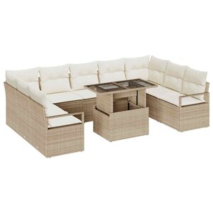 vidaXL Ensemble de canapé de jardin 10 Pièces Beige et crème polyrotin