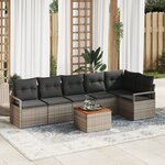 Ensemble de Canapé de Jardin 7 Pièces avec Coussins Gris en Rattan Poly Acacia