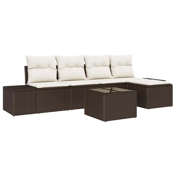 vidaXL Ensemble de canapé de jardin avec coussin 6 Pièces Marron  Crème