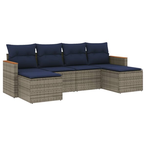 vidaXL Salon de jardin 6 Pièces avec coussins gris résine tressée