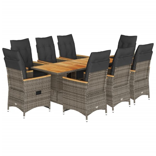 vidaXL Ensemble de bistro de jardin 9 Pièces coussins gris poly rotin