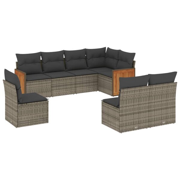 vidaXL Salon de jardin 8 Pièces avec coussins gris résine tressée