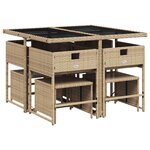 vidaXL Ensemble à manger de jardin et coussins 9 Pièces beige Poly rotin