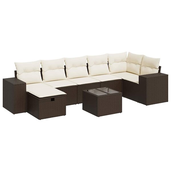 vidaXL Salon de jardin 8 Pièces avec coussins marron résine tressée