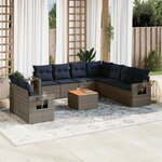 vidaXL Salon de jardin 10 Pièces avec coussins gris résine tressée