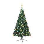 vidaXL Demi-arbre de Noël artificiel pré-éclairé et boules vert 240 cm