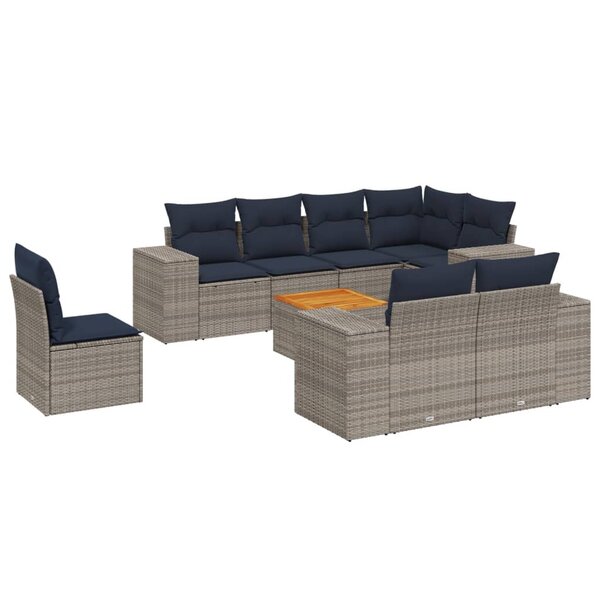 vidaXL Salon de jardin 9 Pièces avec coussins gris résine tressée