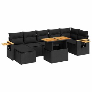 vidaXL Salon de jardin avec coussins 8 Pièces noir résine tressée acacia
