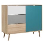 Meuble de rangement - Chene, gris et bleu pétrole - Scandinave - CUBA - L 103 cm