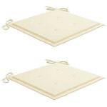 vidaXL Chaises de jardin lot de 2 et coussins crème Bois teck massif