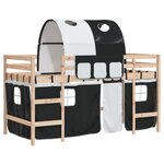 vidaXL Lit mezzanine enfants et tunnel blanc/noir 90x190 cm pin massif