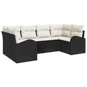 vidaXL Ensemble de canapé de jardin avec coussin 6 Pièces Noir Poly rotin