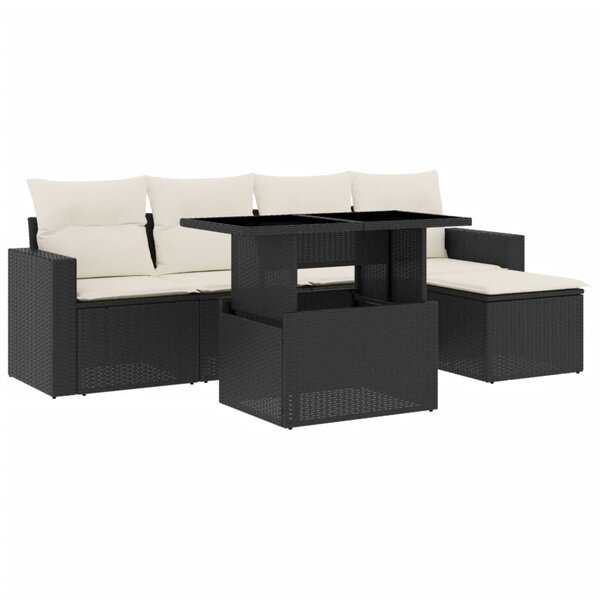 vidaXL Salon de jardin 6 Pièces avec coussins noir résine tressée