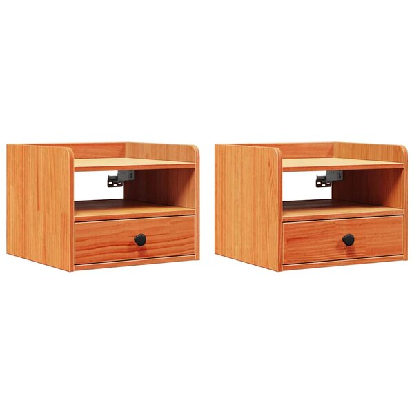 vidaXL Table de chevet avec tiroir 2 Pièces Marron cire 38 x 36 x 29 5 cm