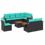vidaXL Salon de jardin 9 Pièces avec coussins noir résine tressée
