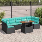 vidaXL Ensemble de canapé de jardin 8 Pièces Noir et Sarcelle