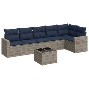 vidaXL Salon de jardin 7 Pièces avec coussins gris résine tressée