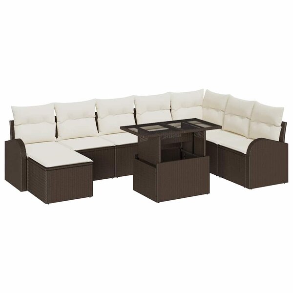 vidaXL Ensemble de canapé de jardin 9 Pièces Marron Poly rotin
