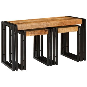 vidaXL Table Gigogne 3 Pièces Bois de Mangue Massif et Métal