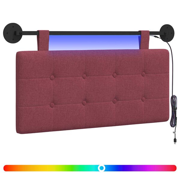 vidaXL Tête de lit suspendue Avec lumière LED Bordeaux Tissu