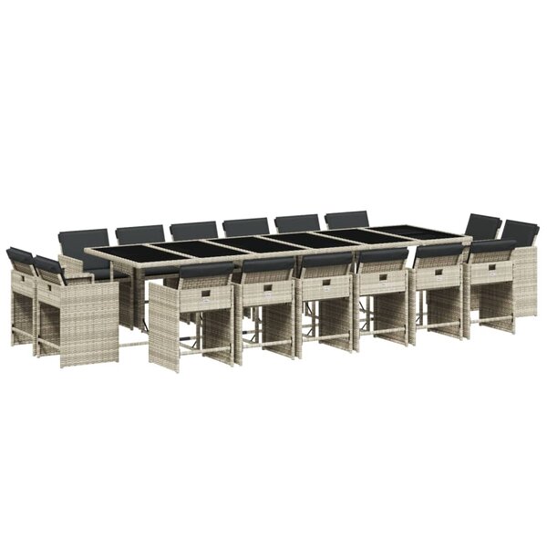 vidaXL Ensemble à manger de jardin et coussins 17 Pièces gris clair rotin