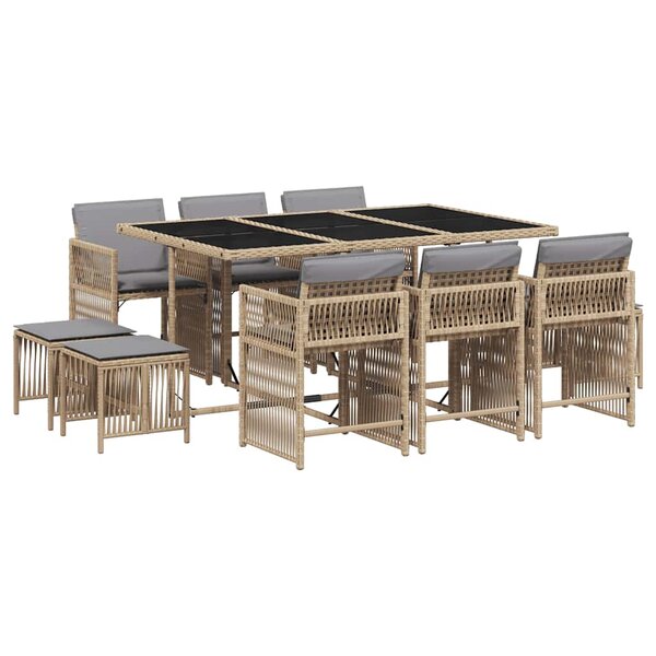 vidaXL Ensemble à manger de jardin et coussins 11 Pièces mélange beige