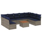 vidaXL Salon de jardin 10 Pièces avec coussins gris résine tressée