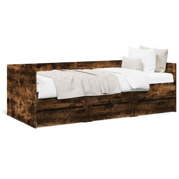 vidaXL Lit de jour avec tiroirs sans matelas chêne fumé 90x190 cm