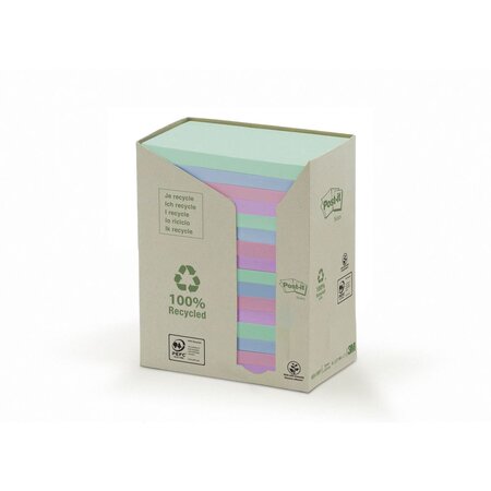 Tour de notes adhésives  100 feuilles  papier recyclé  collection pastel rainbow  76 x 127 mm (paquet 16 blocs)