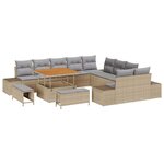 Ensemble de canapés de jardin 13 pièces avec coussins Beige Poly Rattan Acacia