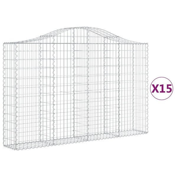 vidaXL Paniers à gabions arqués 15 Pièces 200x30x120/140 cm Fer galvanisé
