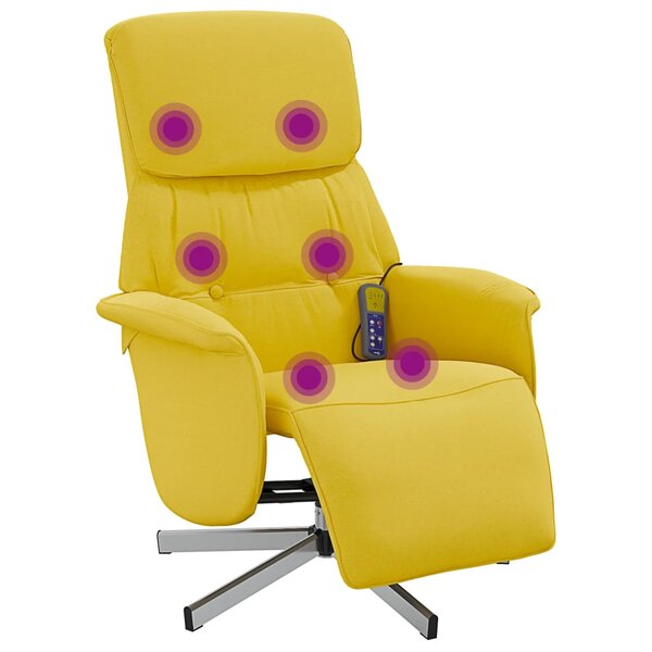 vidaXL Fauteuil inclinable de massage repose-pieds jaune clair tissu