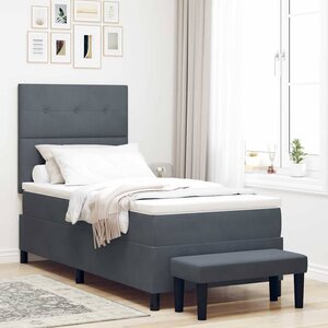 vidaXL Lit à ressorts avec matelas Gris foncé 90 x 190 cm Velours