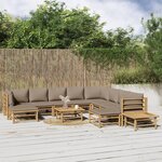 vidaXL Salon de jardin 12 Pièces avec coussins taupe bambou
