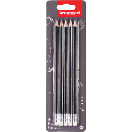 Lot de 5 crayons graphite hb - embout gomme - bruynzeel