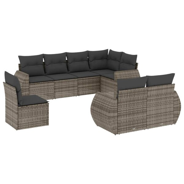 vidaXL Salon de jardin 8 Pièces avec coussins gris résine tressée