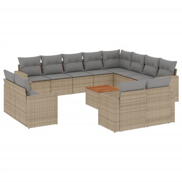 vidaXL Salon de jardin et coussins 13 Pièces mélange beige résine tressée