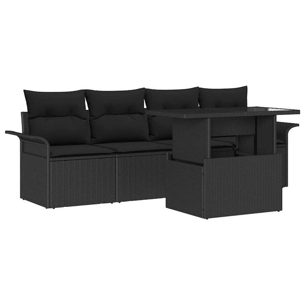 vidaXL Ensemble de canapé de jardin 5 pc Noir polyrotin