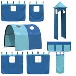 vidaXL Lit superposé avec toboggan et rideaux bleu 90x200 cm