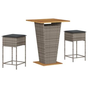 vidaXL Ensemble de bar de jardin 3 Pièces et coussins gris résine tressée