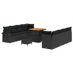 vidaXL Ensemble de Canapés de Jardin de 11 Pièces avec Coussins Noirs en Poly Rattan et Acacia