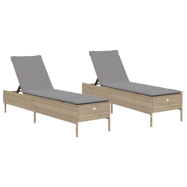 vidaXL Chaises longues avec coussins lot de 2 beige résine tressée