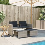 vidaXL Canapé de jardin 2 places avec table tabourets gris clair rotin