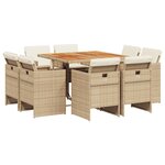 vidaXL Ensemble à manger de jardin et coussins 9 Pièces beige Poly rotin