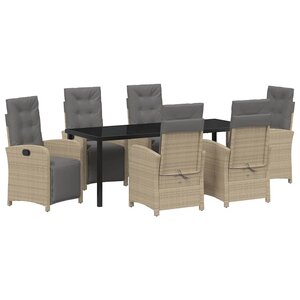vidaXL Ensemble de salle à manger pour jardin 7 Pièces Beige polyrotin