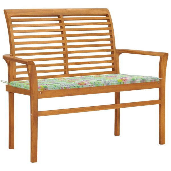 vidaXL Banc de jardin et coussin à motif de feuilles 112cm Teck massif
